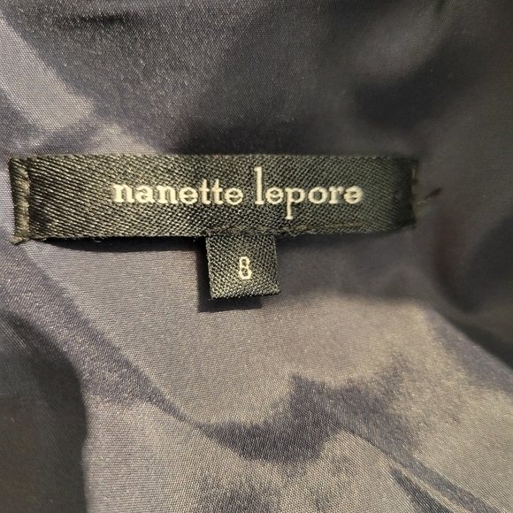 Nanette Lepore Navy Blue Sweetheart Illusion Bow Accent Sheath Dress - Picture 9 of 11